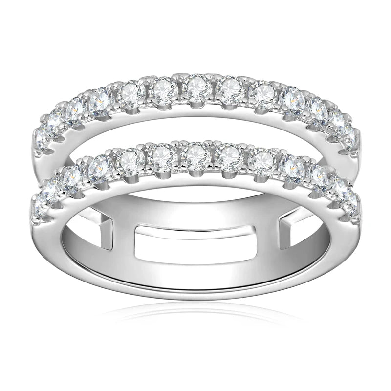 Luxury Full Moissanite Bands Double Row Wedding Rings Real 925 Sterling Silver Ring Enhancer For Women Jewelry Certificate