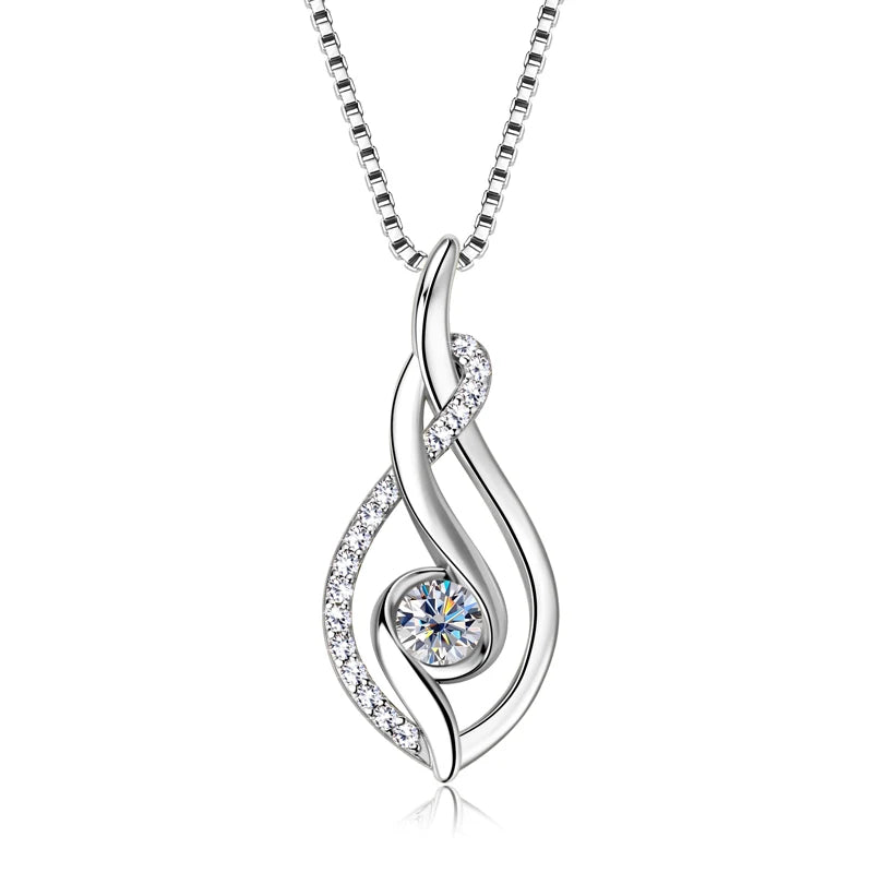 925 Sterling Silver 4mm Round Moissanite Twist Pendant Necklace Gold Plated Sparking Diamond Party Jewelry for Women Gifts