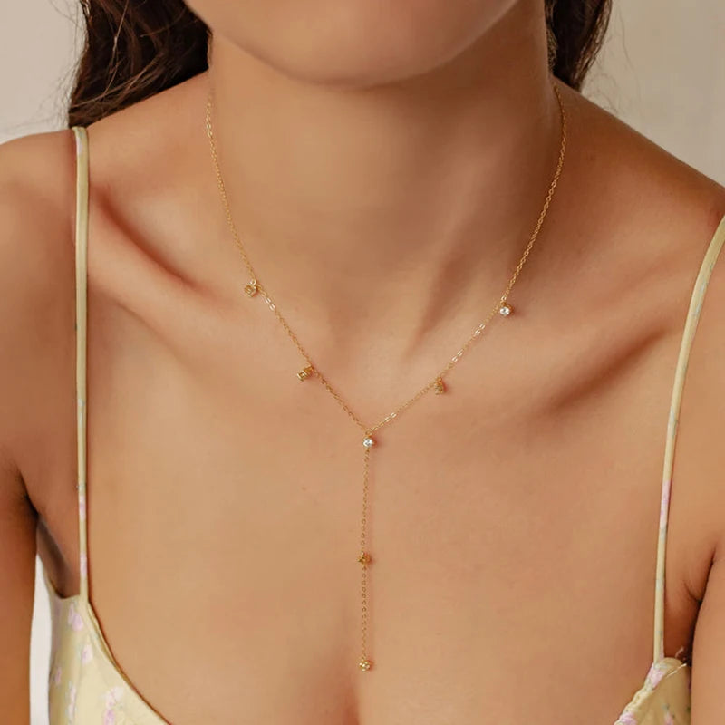 3mm Moissanite Y Chain Necklace 925 Sterling Silver Gold Plated Long Tassel Pendant for Women 2024 Trendy Valentine Gift