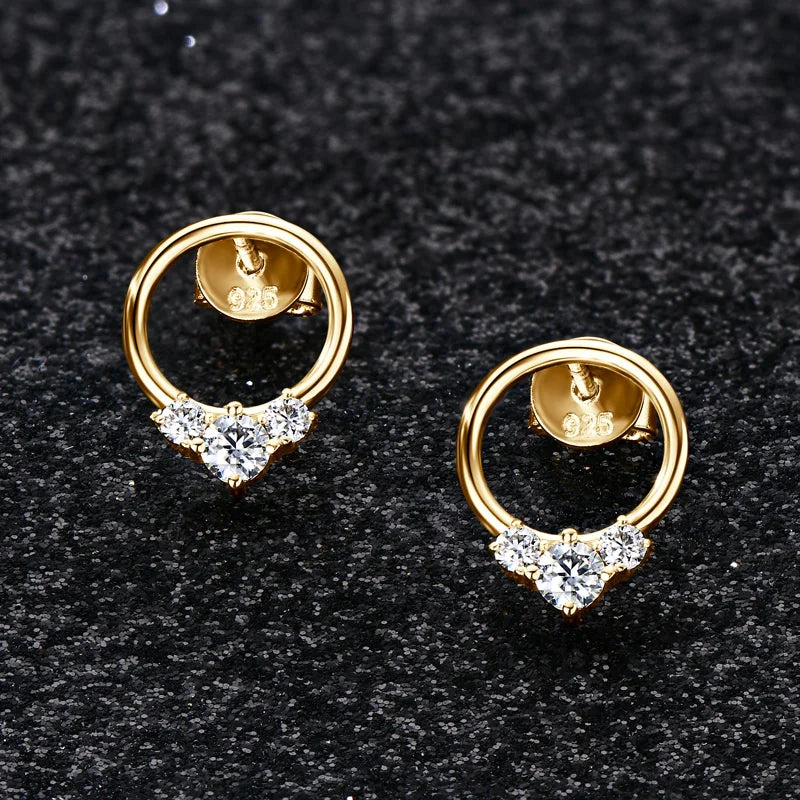 3-stone D Color Moissanite Drop Earrings 925 Silver Simple Circle Studs Piercing Earring Wedding Jewelry for Women Gift 2024 New