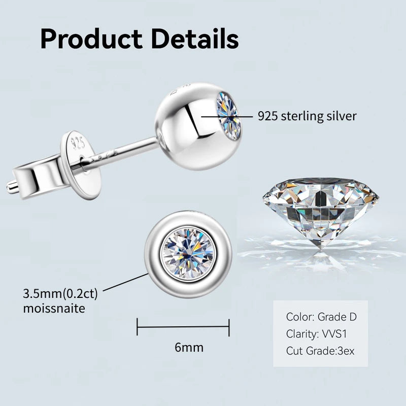 Bezel 5mm 6.5mm 1CT D Color Moissanite Earrings 925 Sterling Silver Plated K Gold Earrings for Men Women Gift Valentine's