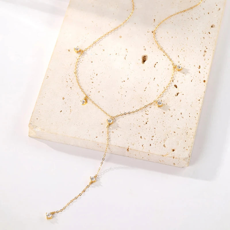 3mm Moissanite Y Chain Necklace 925 Sterling Silver Gold Plated Long Tassel Pendant for Women 2024 Trendy Valentine Gift
