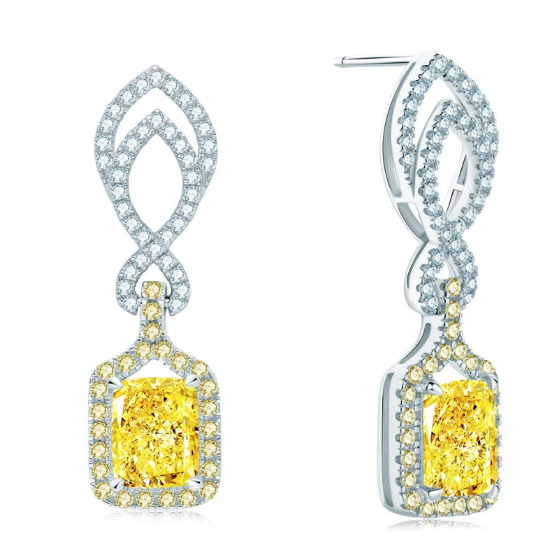Classic 4.0CT Emerald Cut Gemstone Hook 925 Sterling Silver Color Lab Diamond Drop Dangle Earrings for Women Jewelry Gifts