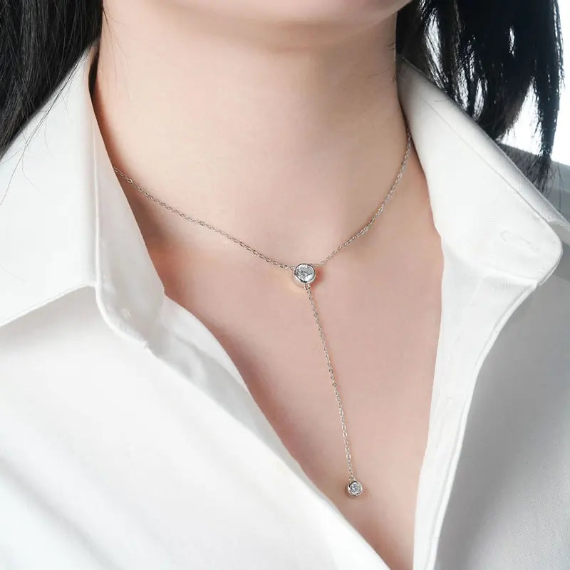 D1.30CT D Moissanite Pendant Y Shaped Necklace for Women 925 Sterling Silver Chain 6.5mm&4mm Lab Diamond 2025 Trend Gifts