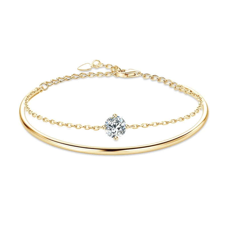 Double Layers 6.5mm D Color Moissanite Bracelet Bangle Cuff for Women 925 Silver Chain Bilayer Bracelets 2024 Jewelry Gift
