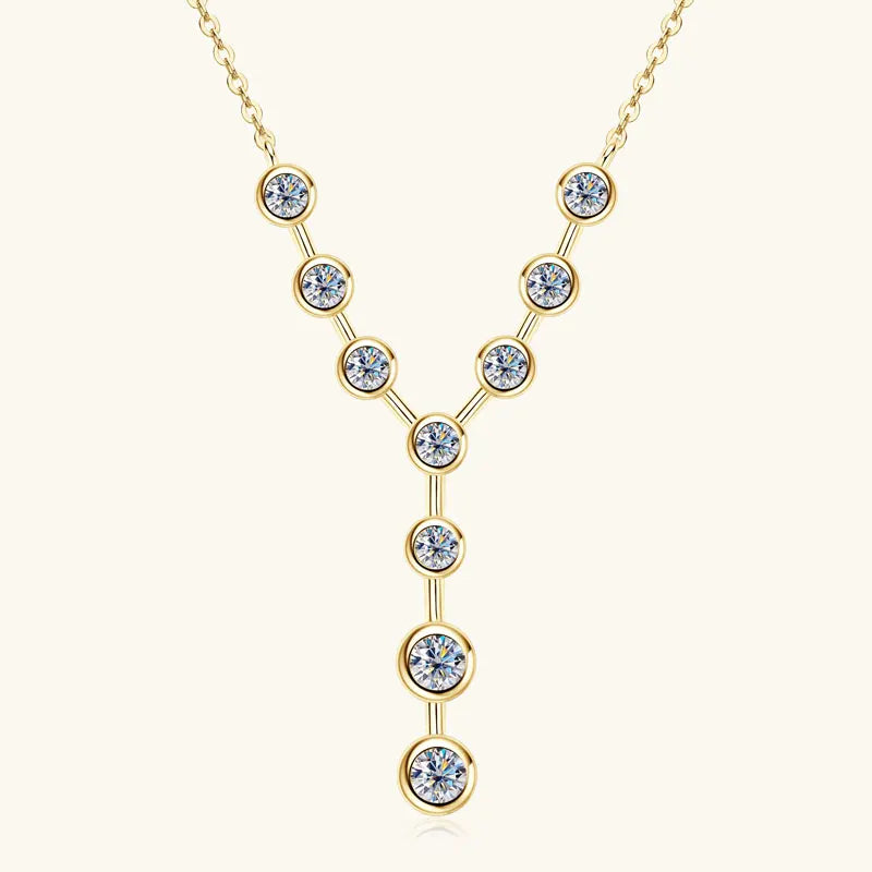 Bezel Y Shape Moissanite Diamond Necklace Real 925 Silver 18k Gold Plated 7-stone Pendant For Women 2025 New Jewelry Gifts