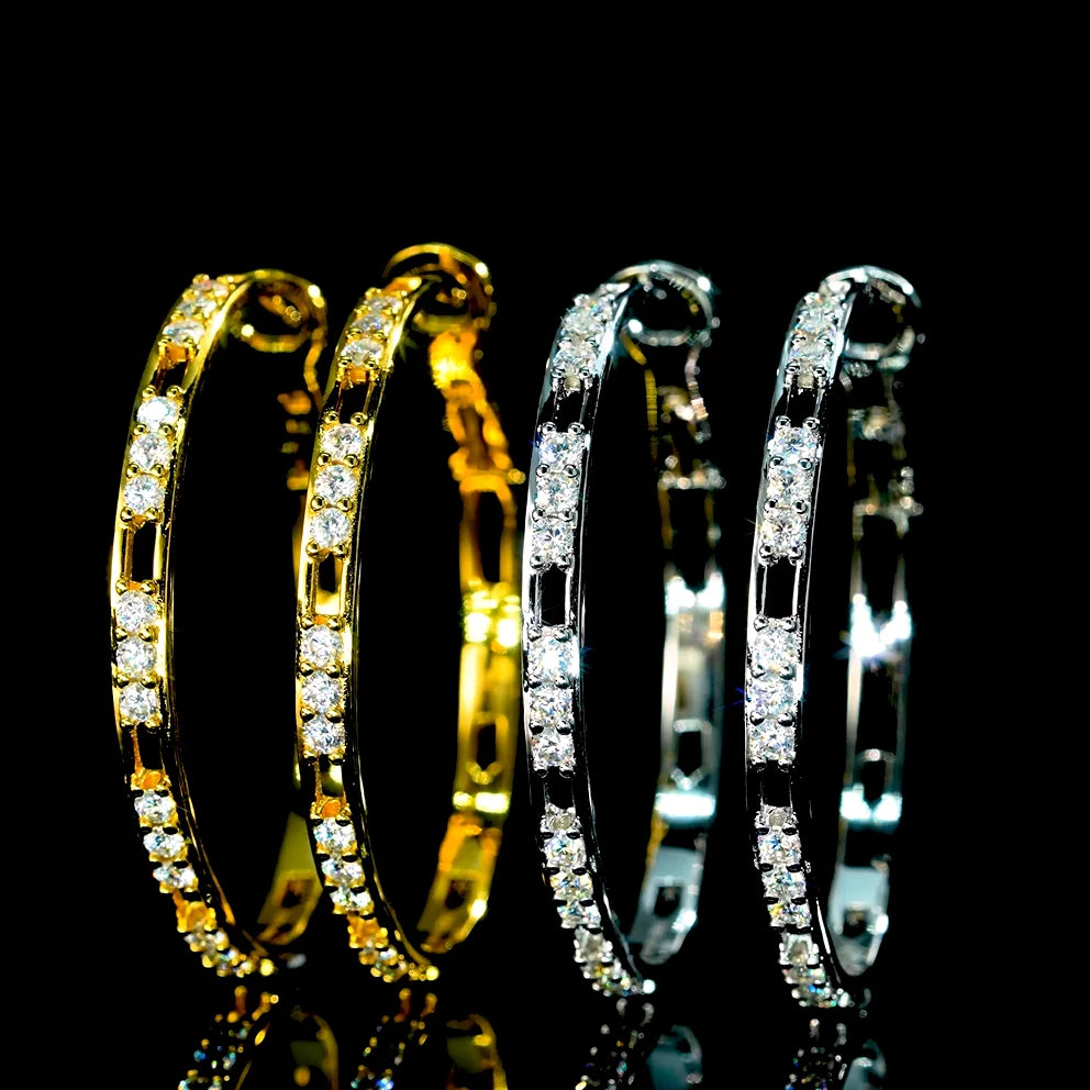 Trendy 2.16CTW. 2.3mm Moissanite Hoop Earrings for Women 925 Silver Fashion Big Larger Circle Earrings Fine Jewelry Gifts