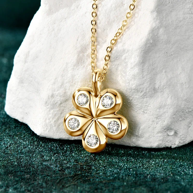 925 Sterling Silver Moissanite Necklace Adjustable Chain Flower Petal Pendant Women Wedding Christmas Valentine's Day Gift