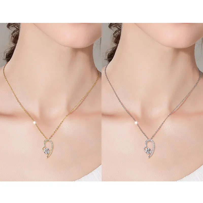 Real 925 Silver Heart Pendant Necklace Moissanite 1CT 6.5mm S925 Chain for Women Lover Girl Christmas Valentine's Day Gift