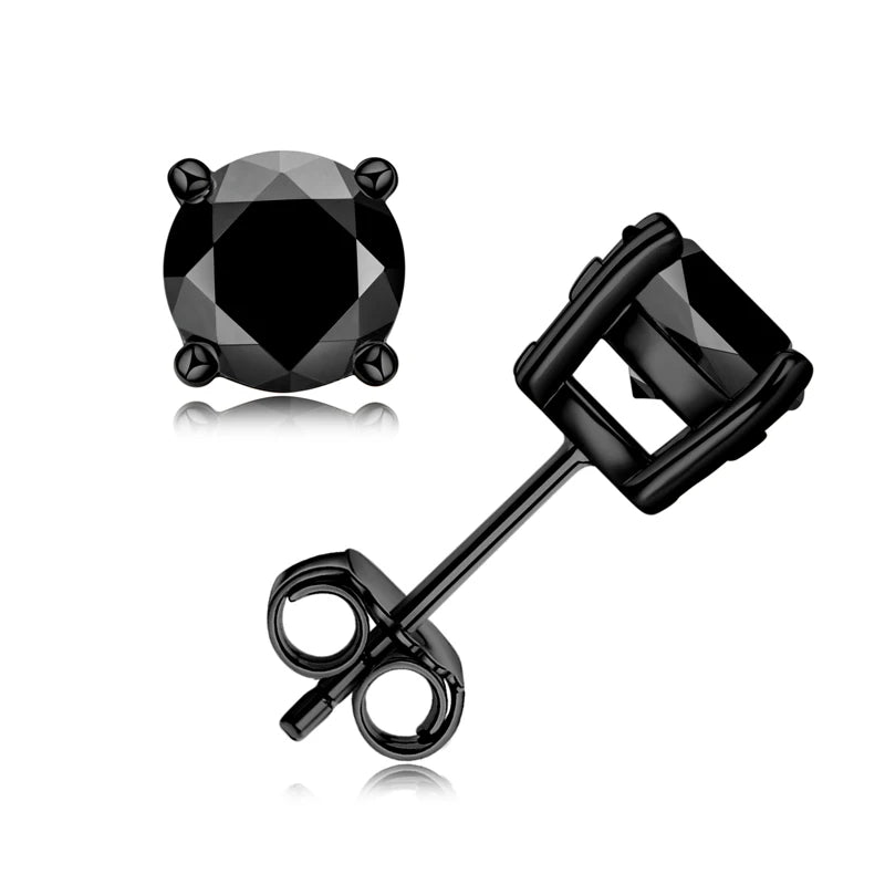 6.25mm Natural Agate Black Stud Earrings for Men Women 925 Sterling Silver Simple 4 Claws Piercing Ear Earring Daily Wear