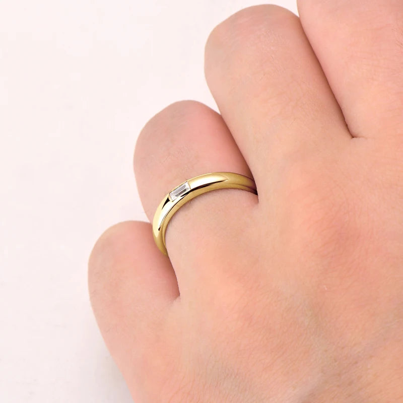 18k Gold Plated 925 Silver Engagement Wedding Ring for Women Moissanite 0.2ct D Color Emerald Cut Rectangle Promise Band Jewelry