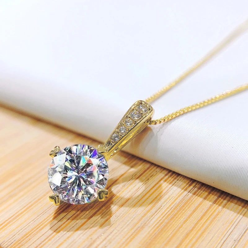 925 Silver 1Ct D Color Round Moissanite Pendant Necklace with Real Certificate Women's Necklace Jewelry Heart Shaped Claw
