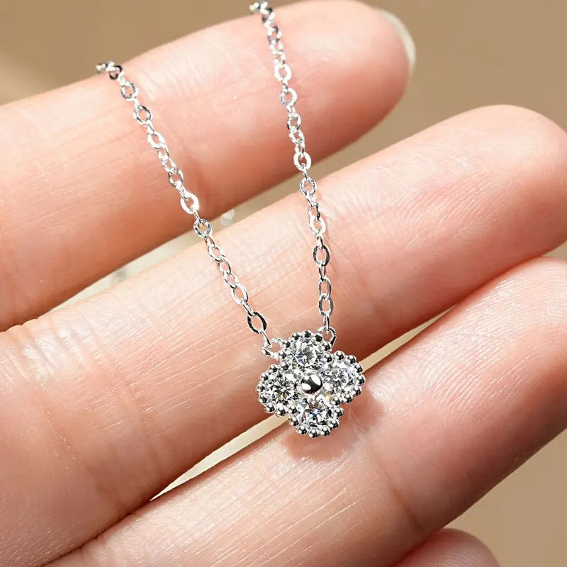 Clover Flower Pendant Necklace 3mm Moissanite for Women Adjustable 925 Silver Chain VVS1 Lab Diamond Necklace Collar Gifts