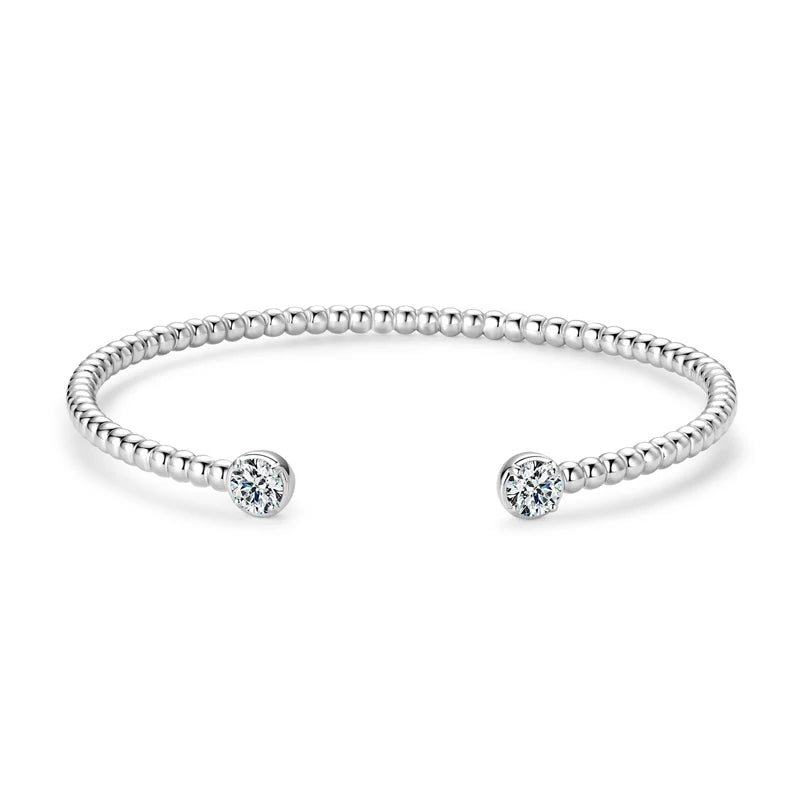 Solid Bangle Real 925 Silver 5mm 1ctw. D Color Bezel Round Moissanite Bracelet for Women Open Bangle Cuff Gift GRA Jewelry