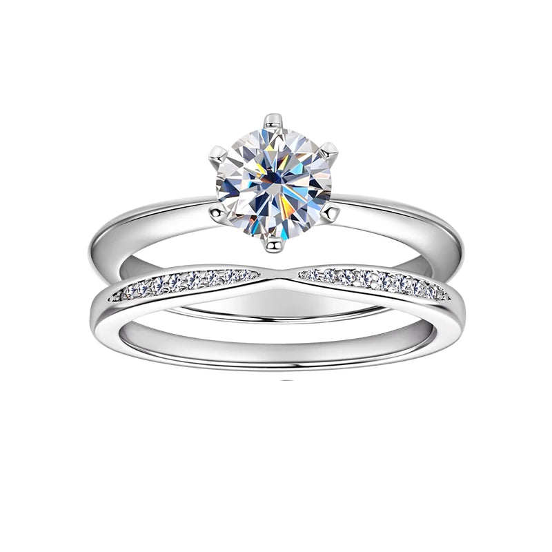 Classic 1.0ct D Moissanite Wedding Engagement Rings for Women 925 Silver Solitaire Bridal Ring Stackable Half Eternity Band Sets