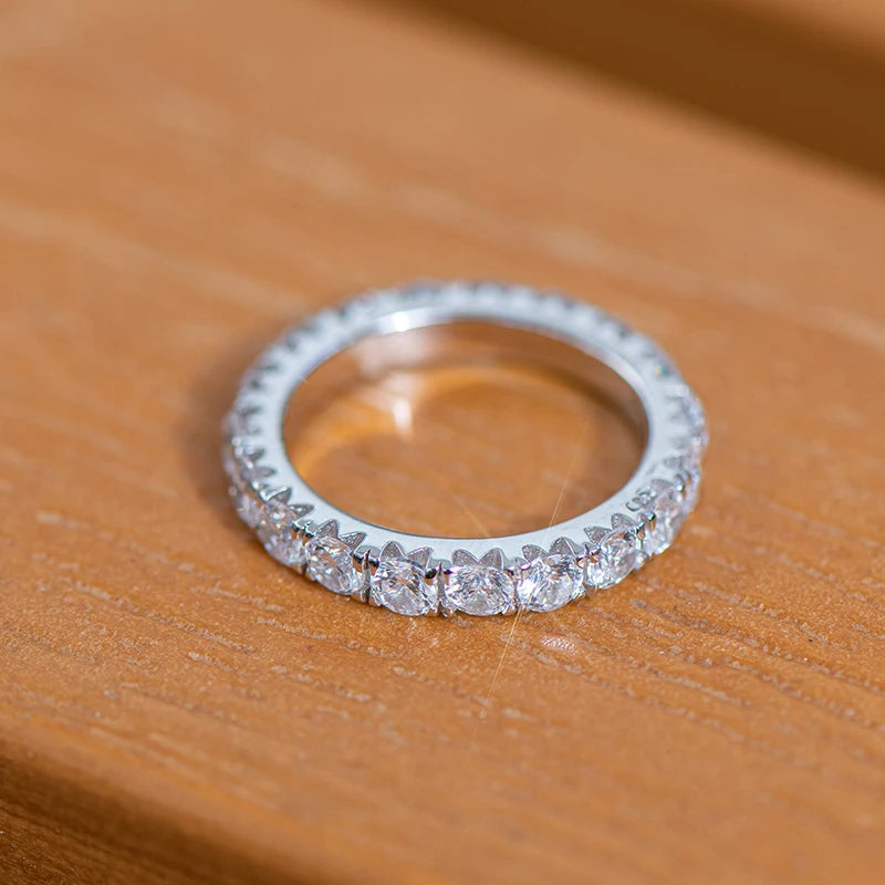 Full Eternity Bands Silver 925 Sterling 3.0mm Simulated Diamond Ring for Women Girl Engagement Wedding Jewelry 2023 Trendy