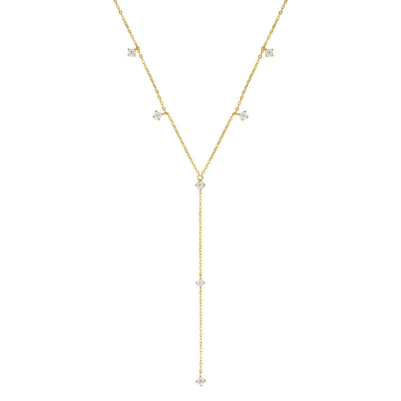 3mm Moissanite Y Chain Necklace 925 Sterling Silver Gold Plated Long Tassel Pendant for Women 2024 Trendy Valentine Gift