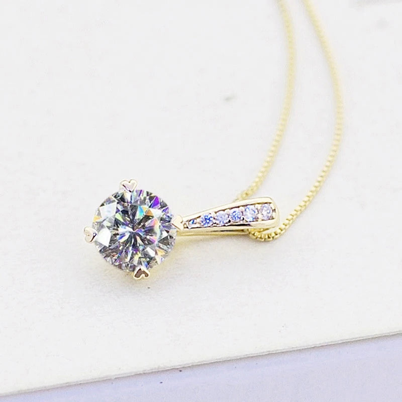 925 Silver 1Ct D Color Round Moissanite Pendant Necklace with Real Certificate Women's Necklace Jewelry Heart Shaped Claw