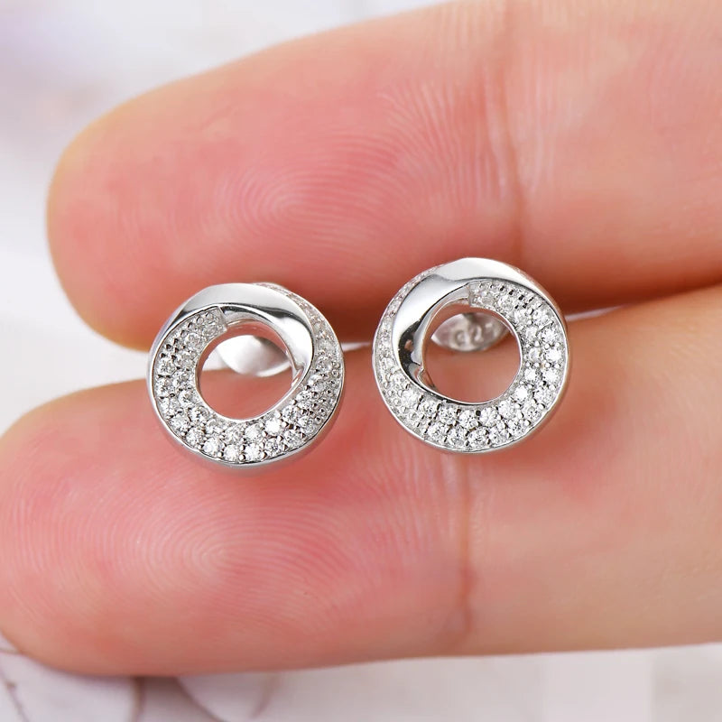 Doughnut Circle D Color Moissanite Stud Earrings for Women Men Real 925 Silver Piercing Ear Jewelry with GRA Certificate