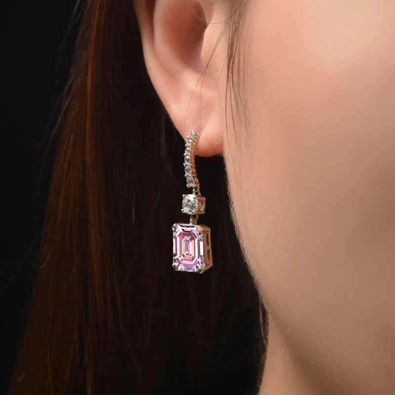Classic 4.0CT Emerald Cut Gemstone Hook 925 Sterling Silver Color Lab Diamond Drop Dangle Earrings for Women Jewelry Gifts