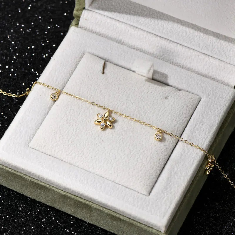 2024 Trendy Moissanite Flower Bracelet Real 925 Silver 18k Gold Plated Adjustable Chain Bracelet for Women Wedding Jewelry