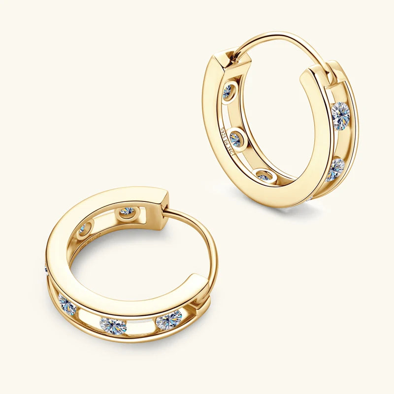 2024 New In 18K Gold Plated 0.72CTW. 2.5mm Moissanite Hoop Huggie Earrings for Women 925 Silver Jewelry with Certificate Gift
