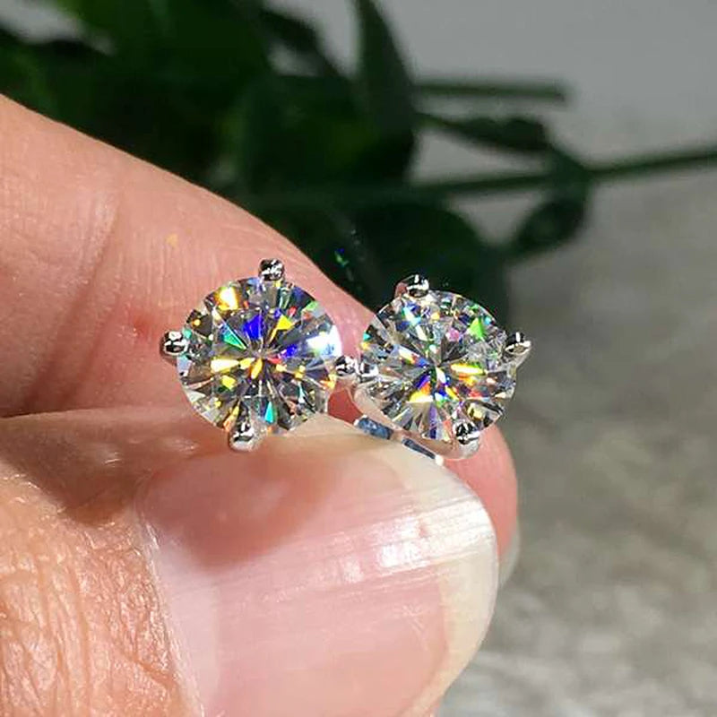 100% 925 Sterling Silver Gold Stud Earrings 6.5mm D Color Moissanite 4 Claw Earrings Classic Jewelry for Women Girl Gift