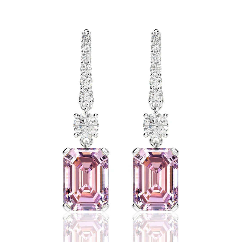 Classic 4.0CT Emerald Cut Gemstone Hook 925 Sterling Silver Color Lab Diamond Drop Dangle Earrings for Women Jewelry Gifts