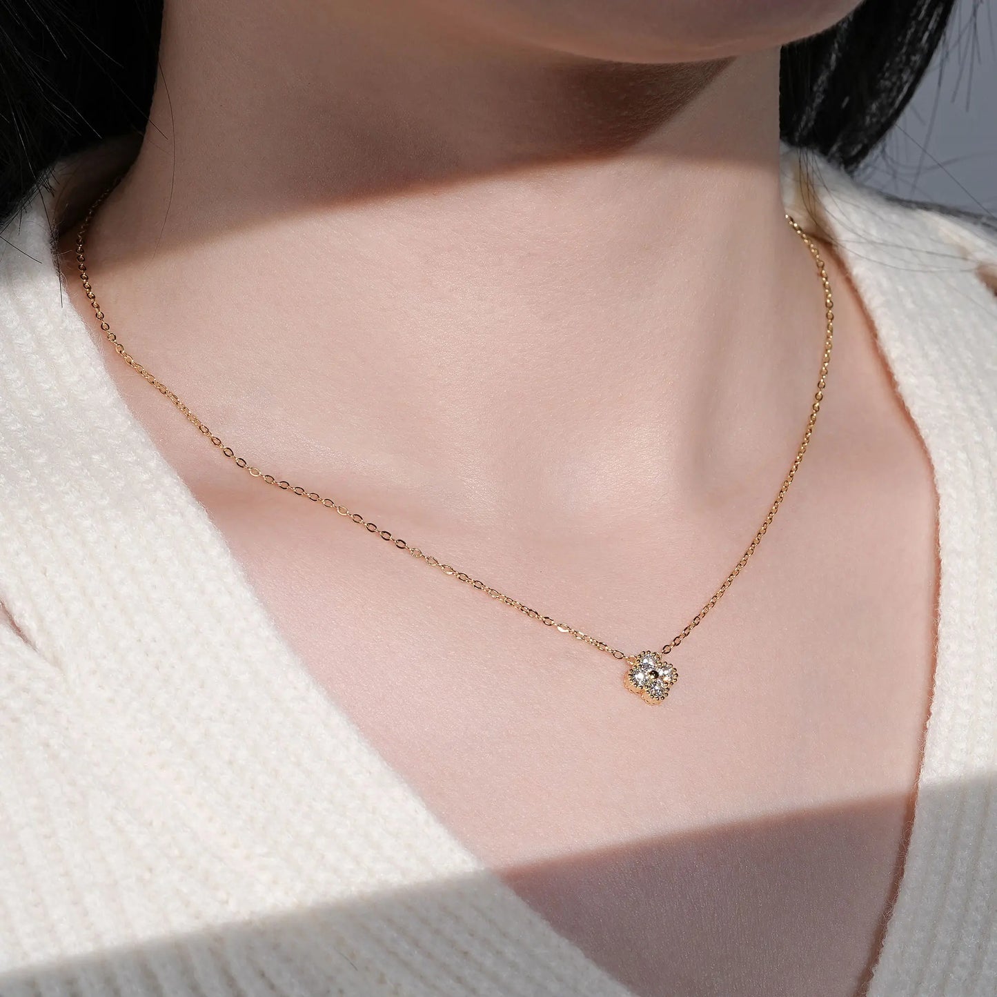 Clover Flower Pendant Necklace 3mm Moissanite for Women Adjustable 925 Silver Chain VVS1 Lab Diamond Necklace Collar Gifts