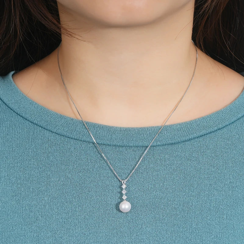 Natural Freshwater Pearl Moissanite Pendant Necklace Real Silver 925 Wedding Engagement Fine Jewelry for Women Gift 45+5cm