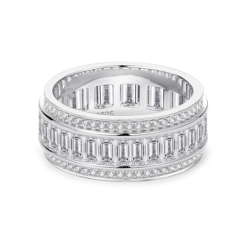 Luxury 5A CZ Full Eternity Ring Band Silver 925 Wide Wedding Promise Rings for Women Men Zircon Diamond Engagement Jewelry