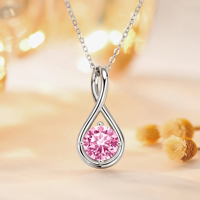 Colorful 12 Birthstone Pendant Infinity Necklace for Women 925 Silver 8mm Round Moissanite Zirconia Pearl Jewelry Birthday Gift
