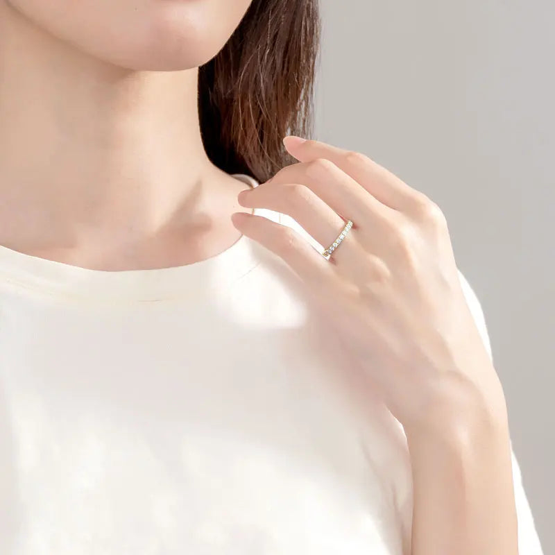 Classic 925 Sterling Silver Full Eternity Ring 2mm D Moissanite Rings Stackable Finger Bands for Women 18k Gold Plated Jewelry
