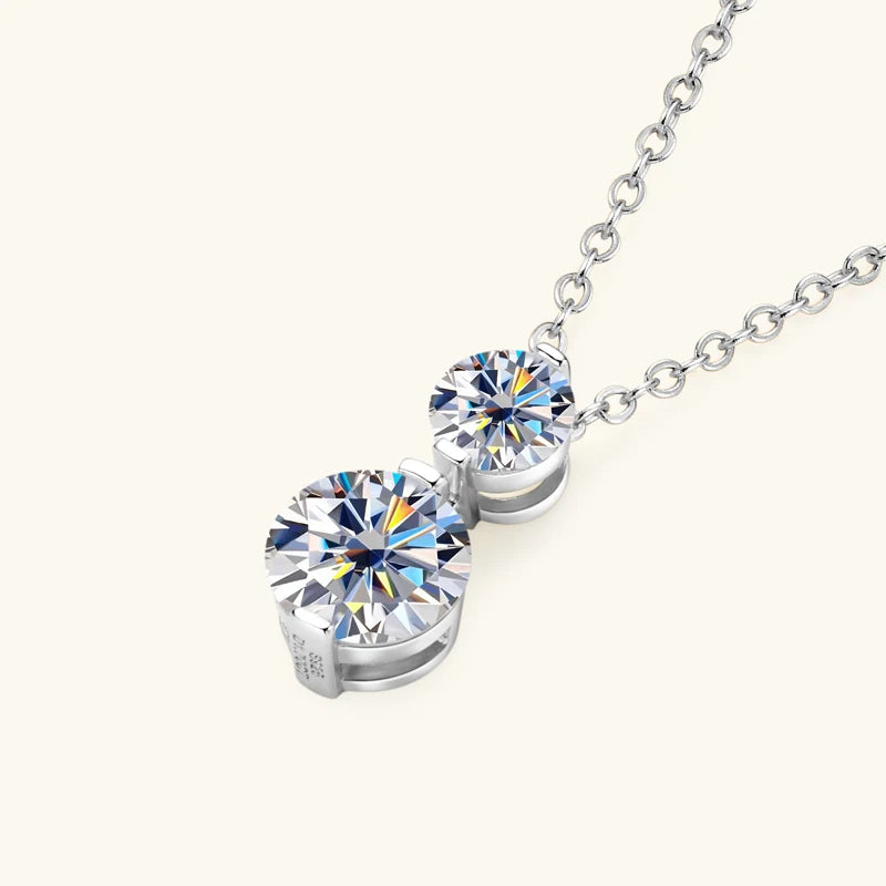 925 Silver Sparking 1.7cttw. Two-stone Moissanite Pendant Necklace for Women Choker 2024 Trend Neck Jewelry Valentine Gift