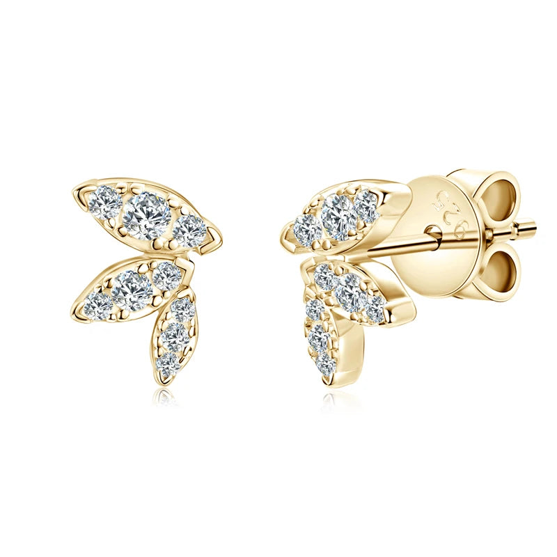 Cute Leaf-shape Moissanite Earrings 925 Sterling Silver Mini Studs Piercing Ear Earrings for Women Jewelry GRA Certificate