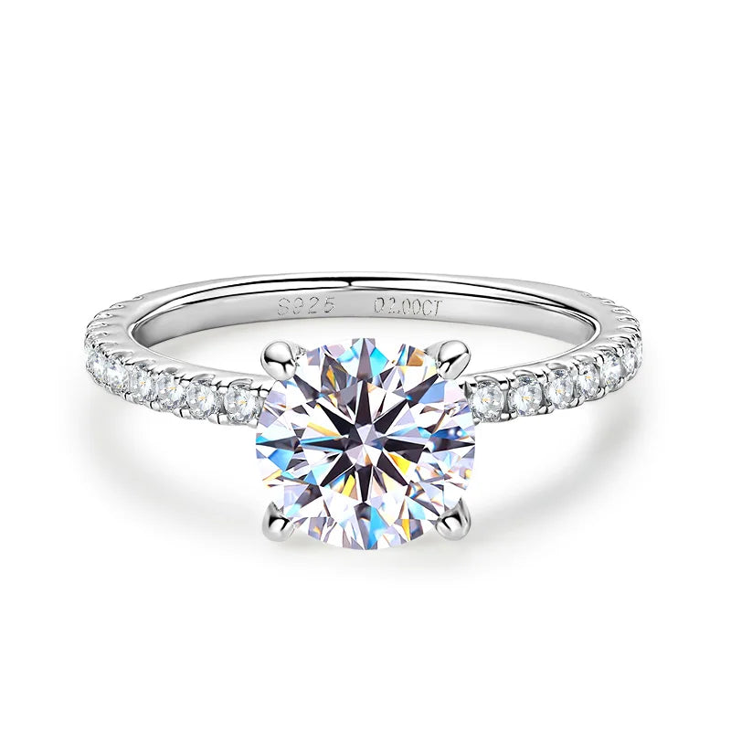Solitaire 2ct Moissanite Diamond Ring 925 Sterling Sliver Sparking Wedding Promise Finger Rings for Women GRA Certificate