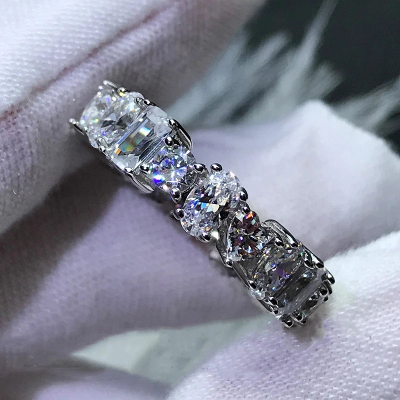 Luxury 925 Sterling Silver Band Rings Women Engagement Simulated Diamond Wedding Silver Bridal Full Eternity Rings