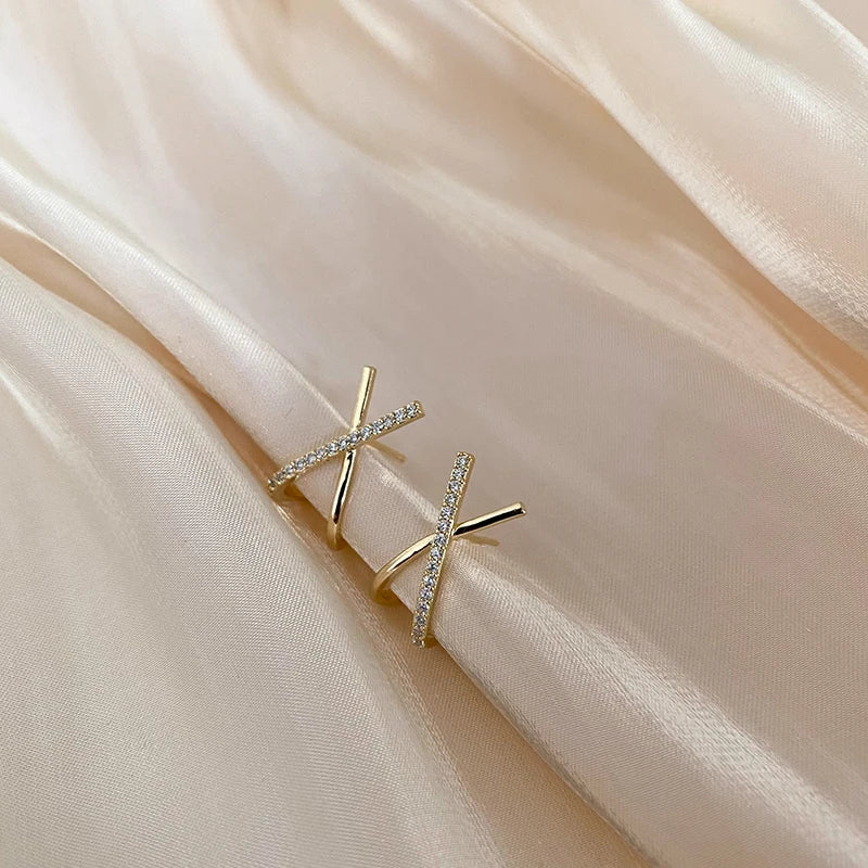 Trendy Moissanite Cross X Stud Earrings S925 Silver for Women Piercing Ear Earring Fashion Fine Jewelry Gift Valentine's