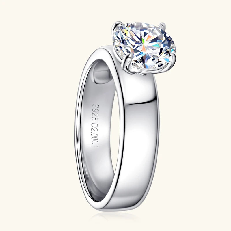 100% Real 925 Sterling Sliver 2 Carat Moissanite Wedding Engagement Ring for Women Solitaire Promise Ring Jewelry GRA Certified