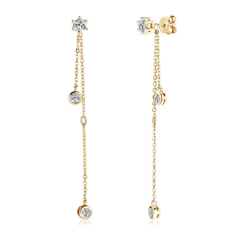 Real 925 Silver D Color Moissanite Stud Earrings Long Chain Drop Earrings Piercing Ear Wedding Jewelry for Women Gift 2024 Trend