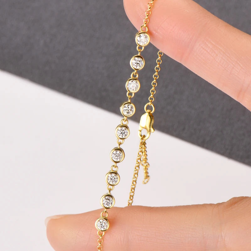 Real 925 Silver Bubble Bracelet 3mm Bezel Round Cut D Color Moissanite Bracelet for Women Jewelry Gifts with Certificate