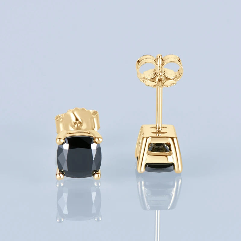 6x6MM 1.0CT Cushion Cut Black Moissanite Stud Earrings for Men Women 925 Sterling Silver Gold Plated Earring Jewelry Gift