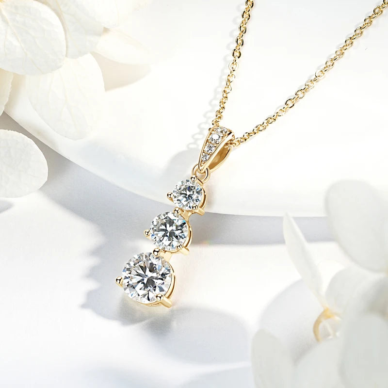 Real Certified Gradual Three Stone Moissanite Pendant Necklace 100% 925 Silver for Women Luxury Wedding Anniversary Jewelry Gift