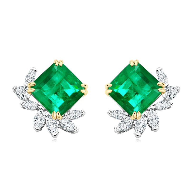 Emerald Cut Gemstone Drop Hoop Earrings for Women 925 Sterling Silver 14K Gold Plated Green Marqusie Round Cut CZ Stud Earrings