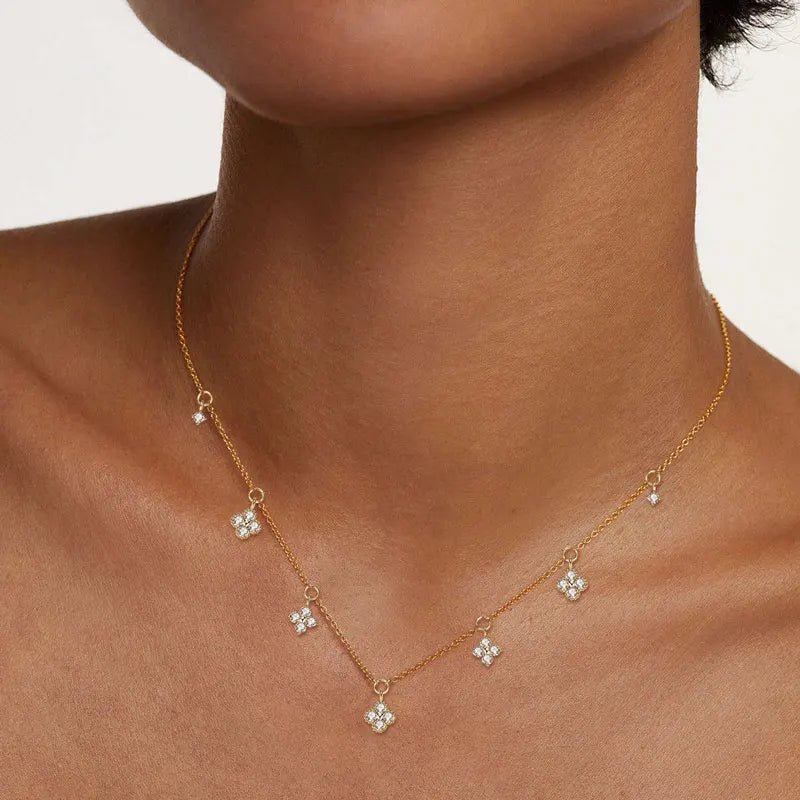 2mm Moissanite Pendant Necklace for Women 925 Silver Four Clover Flower Clavicle Necklaces Charm Valentine Gift 2025 Trend