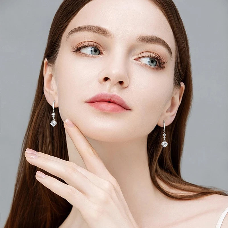 New D1.13CT Moissanite Drop Earrings Silver 925 Gold Plated Wedding Hook Earrings for Women Jewelry with GRA Certificate