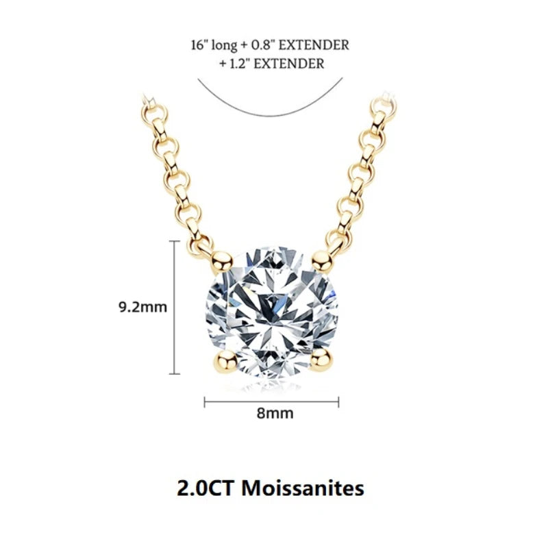 Simple 3CT Pendant Necklaces 925 Silver 2CT D Color Round Moissanite Certificate GRA 1CT Women's Necklace Jewelry 40+2+3cm