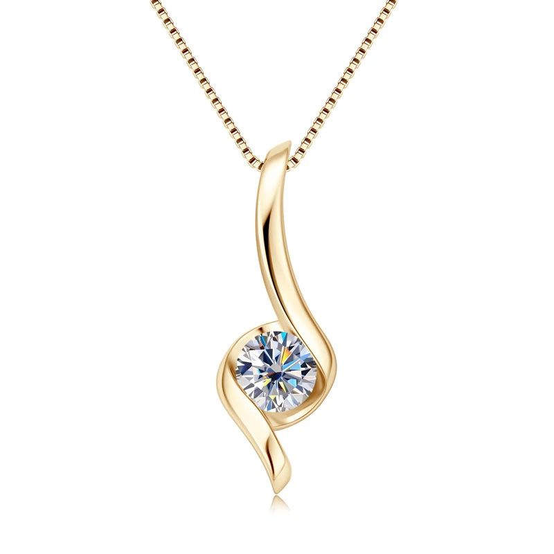 Real 1.0Carat Moissanite Twist Necklaces for Woman 100% 925 Silver Drop Pendant GRA Certified Trendy Fine Jewelry Gifts