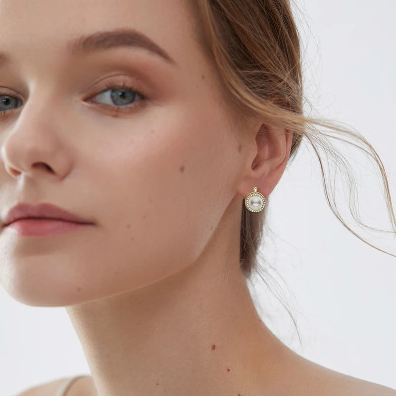 French Vintage Moissanite Hoops 7mm Freshwater Pearl Earrings Silver 925 Sterling Earring Wedding Jewelry for Women Gifts