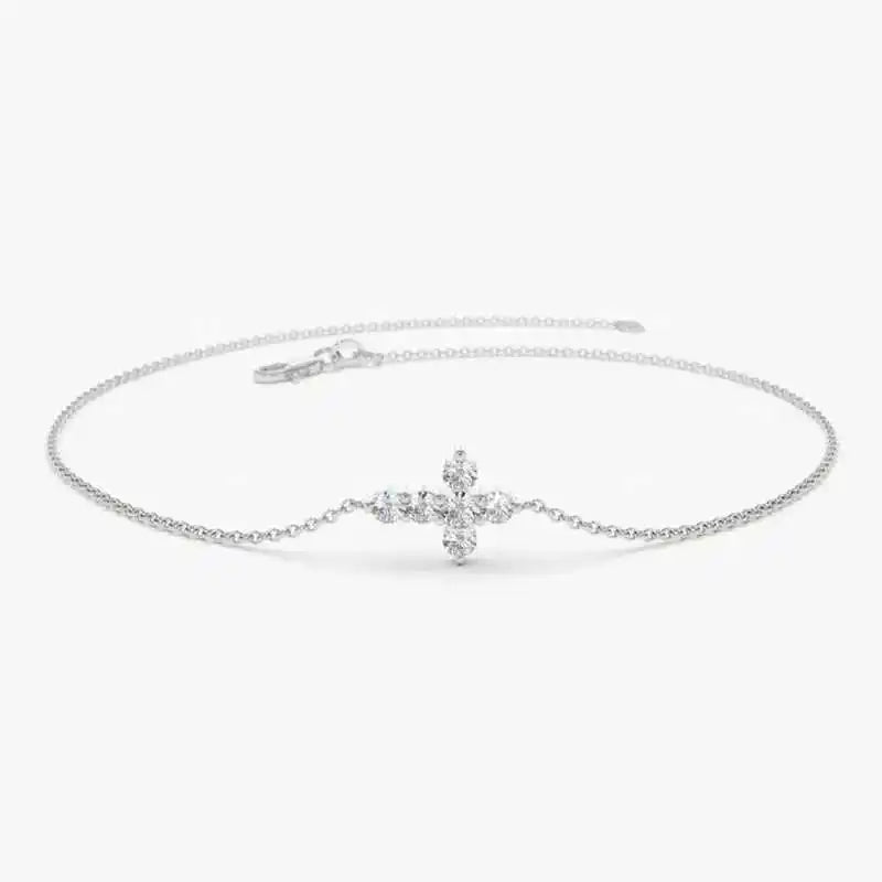 925 Sterling Silver Cross Bracelet Certified 2.5mm D Color Moissanite Bracelet for Women Men Jewelry Adjustable Chain Gift